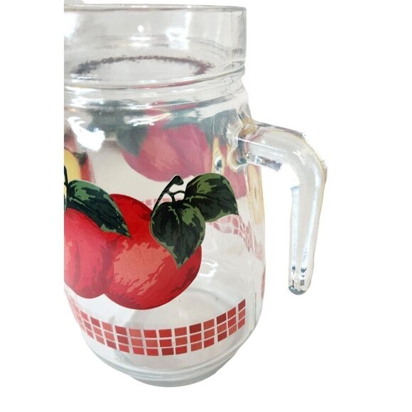 Vintage KIG Malaysia Clear Glass 48oz Handled Pitcher 4 juice glasses, Red Apple - Picture 14 of 16